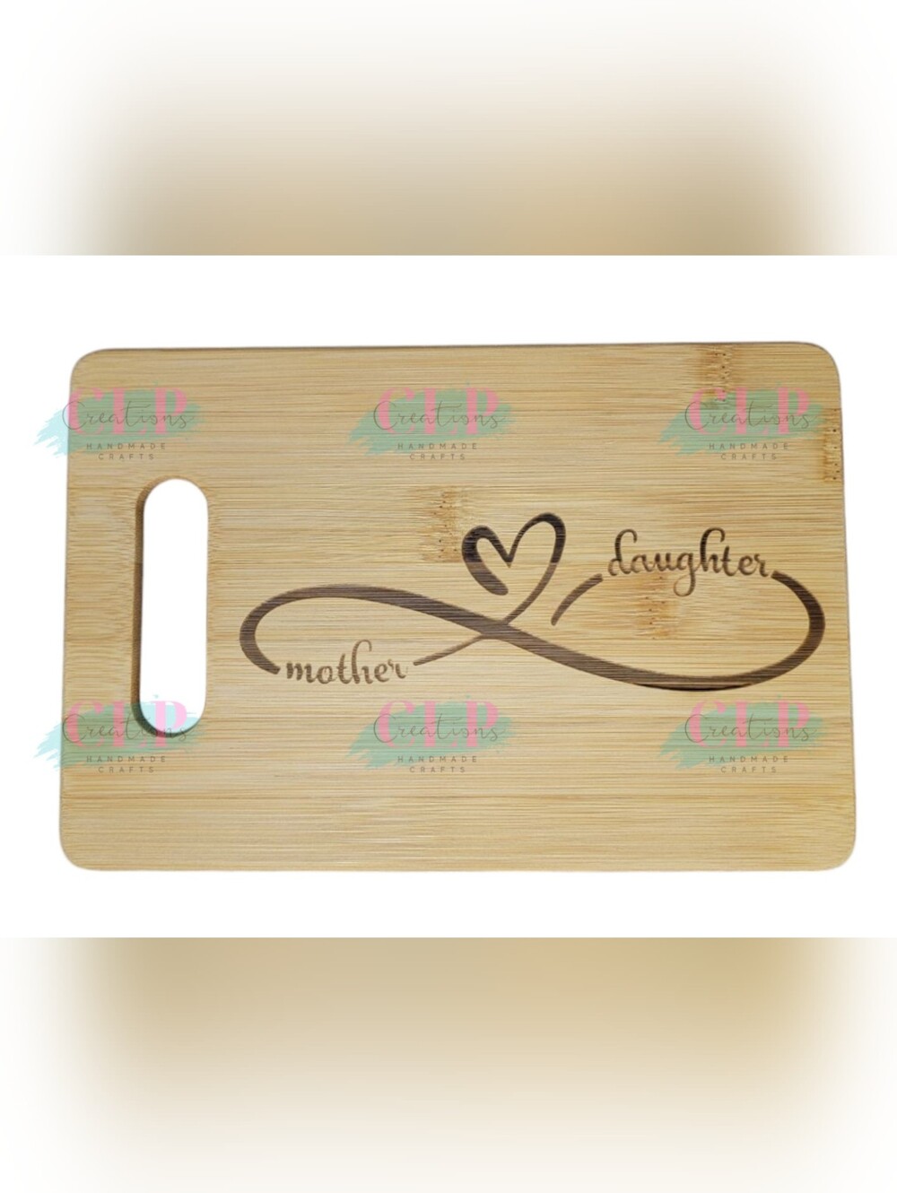 Laser Engraved Bamboo Cutting Board w/ Mother Daughter-Infinity Heart Design